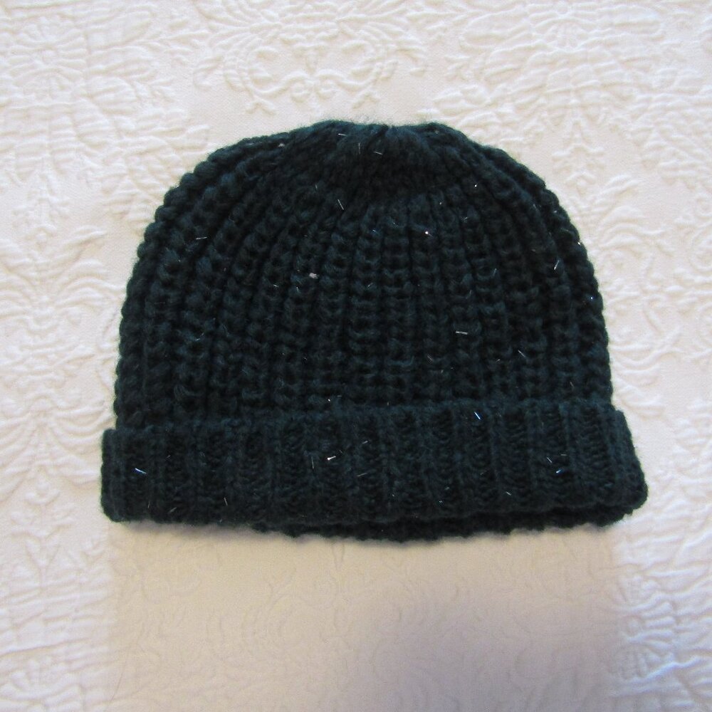 PESERICO Deep Green Alpaca Wool Beanie Hat with Silver Lurex--Sz S